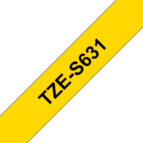 TZES631 - Плёнка повышенной адгезии для наклеек Brother TZES-631 чёрный шрифт на жёлтой основе, 12мм*8м