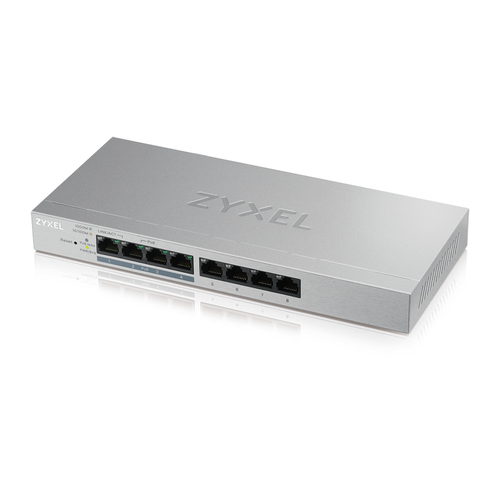 ZYXEL GS1200-8HPV2-EU0101F Коммутатор 8xGE (4xPoE+), настольный, бесшумный (без вентилятора), с поддержкой VLAN, IGMP, QoS и Link Aggregation, бюджет PoE 60 Вт