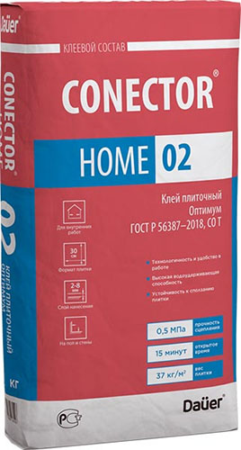 Клей плиточный CONECTOR® HOME 02 Оптимум 25 кг