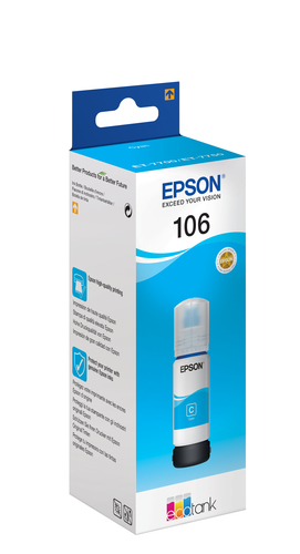 Чернила Epson 106, 70мл, голубой, оригинальные, водные, для Epson L7160/7180 (C13T00R240)