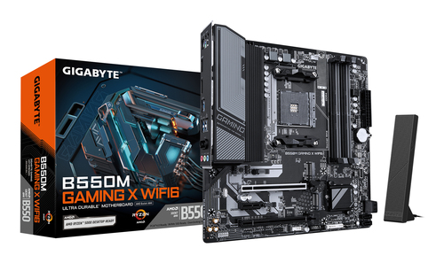 Материнская плата Gigabyte B550M GAMING X WIFI6, Socket AM4, AMD B550, 4xDDR4-3200, HDMI+DP, 2xPCI-Ex16, 1xPCI-Ex1, 4xSATA3(RAID 0/1/10), 2xM.2, 8 Ch Audio, GLan, WIFI, (2+2)xUSB2.0, (4+2)xUSB3.2, (0+1)xUSB3.2 Type-C™, 1xPS/2, mATX, RTL bp (B550M GAMING X WIFI6 плохая упаковка)