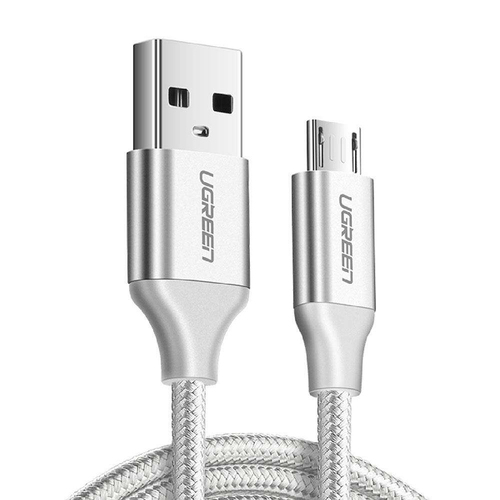 Кабель UGREEN US290 (60151) USB 2.0 A to Micro USB Cable Nickel Plating Alu Braid. Длина: 1м. Цвет: белый/серебристый