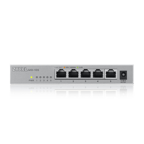 Коммутатор мультигигабитный Zyxel MG-105, 5x1/2,5GE, настольный, бесшумный
