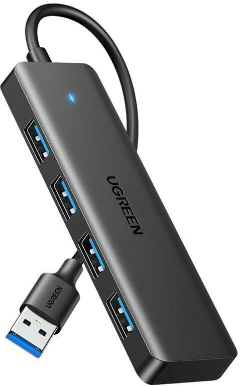 Хаб UGREEN CM219 (35574) 4-Port USB 3.0 Hub with USB-C power port. Длина кабеля: 1м. Цвет: черный