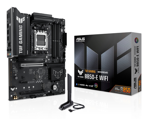 Материнская плата ASUS TUF Gaming B850-E WiFi, AM5, AMD B850, 4xDDR5, 4xSATA, 3xM.2, 1xPCIe 5.0 x16, 1xPCIe 4.0 x16, 1xPCIe x1, DisplayPort, HDMI, 1x2.5Gb LAN, USB Type-C, 3x3.5 мм, 7.1, ATX