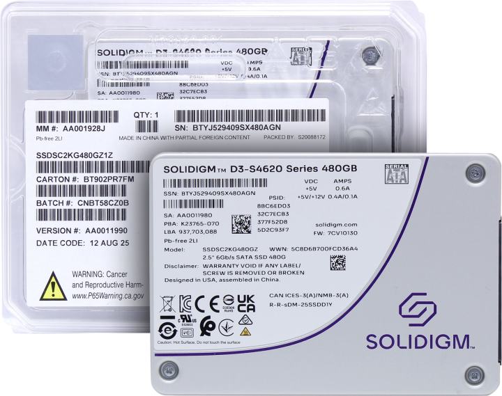 SSD 480 Gb SATA 6Gb/s Intel/Solidigm D3-S4620  Series <SSDSC2KG480GZ01/SSDSC2KG480GZ1Z> 2.5"