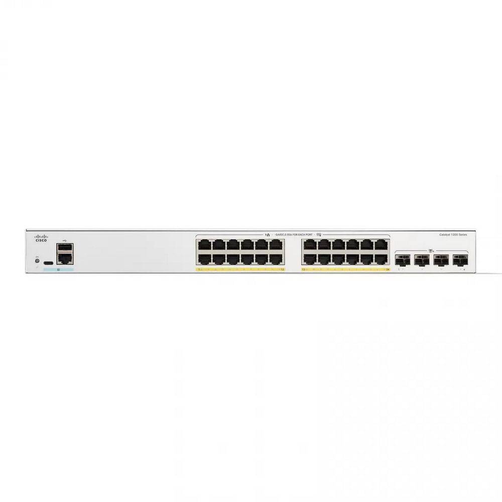 Cisco Catalyst 1200 24x10/100/1000 RJ-45 PoE+, 4x10G SFP+ uplinks, PoE+ 195W, Rack Mounting kit, Fanless, C1200-24P-4X