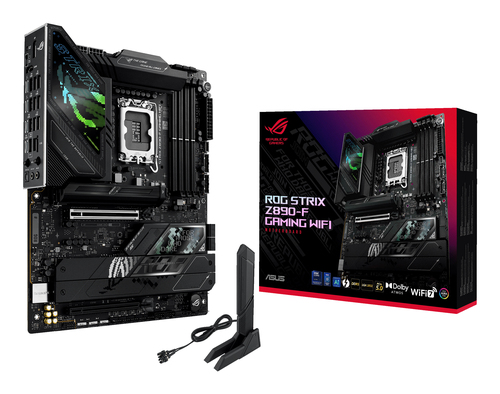 ASUS ROG STRIX Z890-F GAMING WIFI  (Socket 1851,ATX, 4xDDR5(192GB), 1xPCIe 5.0x16/1xPCIe 4.0x16/1xLAN (2.5GbE), Wi-Fi, BT, 4xSATA 6Gb/s, 5xM.2, 2xThunderbolt 4 (USB-C), 2xType-C, 10xUSB 3.2, ATX)