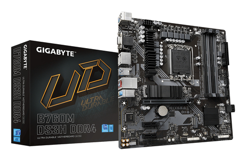 Материнская плата Gigabyte B760M DS3H DDR4, LGA1700, Intel®B760, 4xDDR4-3200, D-SUB+HDMI+DP+DP, 1xPCI-Ex16, 2xPCI-Ex1, 4xSATA3(RAID 0/1/5/10), 2xM.2, 8Ch Audio, 2,5GbLan, (2+4)xUSB2.0, (3+2)xUSB3.2, (1+0)xUSB3.2 Type-C™, mATX, RTL (B760M DS3H DDR4 плохая упаковка)