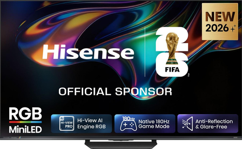 Телевизор RGB Mini-LED 65'' Hisense/ 65", Ultra HD, VA, Local Dimming Zones 936, 4K 48-180Hz, 2K 48-330Hz, Smart TV (HomeOS U9.5), Wi-Fi, DVB-T2/T/C/S2/S, HDR 10+, Dolby Vision, Dolby Atmos, Bluetooth, 2.1.2 CH, 2*10W(Main)+20W(Subwoofer)+2*5W(Side), 800 nits, 8000:1, DP(Type-C), CI+(1.4), 4хHDMI, 2хUSB, FreeSync Premium PRO, 180Hz Game Mode Pro, Charcoal grey, 2026
