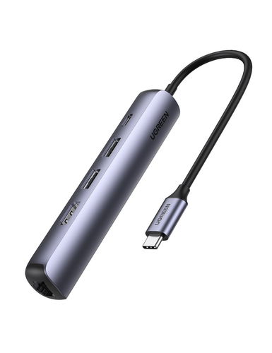 Адаптер UGREEN CM418 (10919) USB-C to 2*USB 3.0+HDMI+RJ45 Ethernet Adapter+PD. Цвет: серебристый