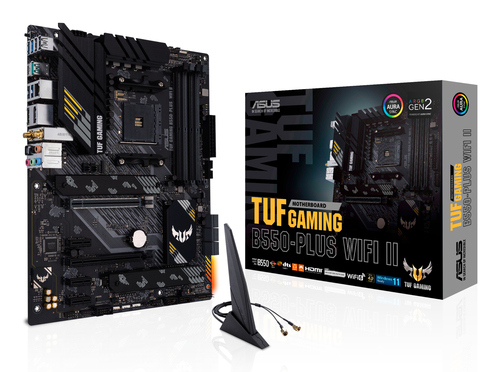 Материнская плата Asus - TUF GAMING B550-PLUS WIFI II, ATX, AMD B550, 1xAM4, 4xDDR4 до 128ГБ, 1x2.5GbE, audio, M.2, Wi-Fi, Bluetooth, HDMI, DP, 6xSATA, 2xUSB2.0, 5xUSB3.2, 1xUSB3.2 Type C, TUF GAMING B550-PLUS WIFI II