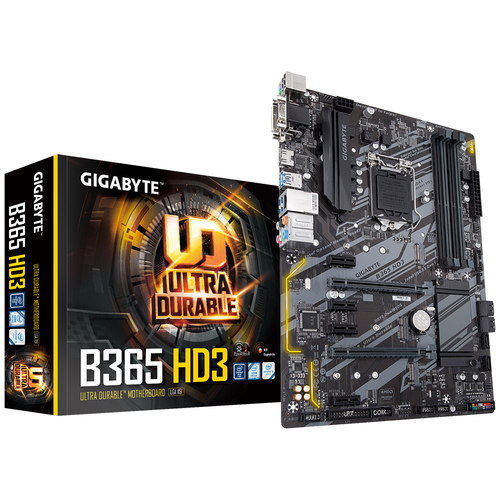 Материнская плата GIGABYTE B365 HD3 (RTL) LGA1151 <B365> 2xPCI-E Dsub+DVI+HDMI GbLAN SATA ATX 4DDR4