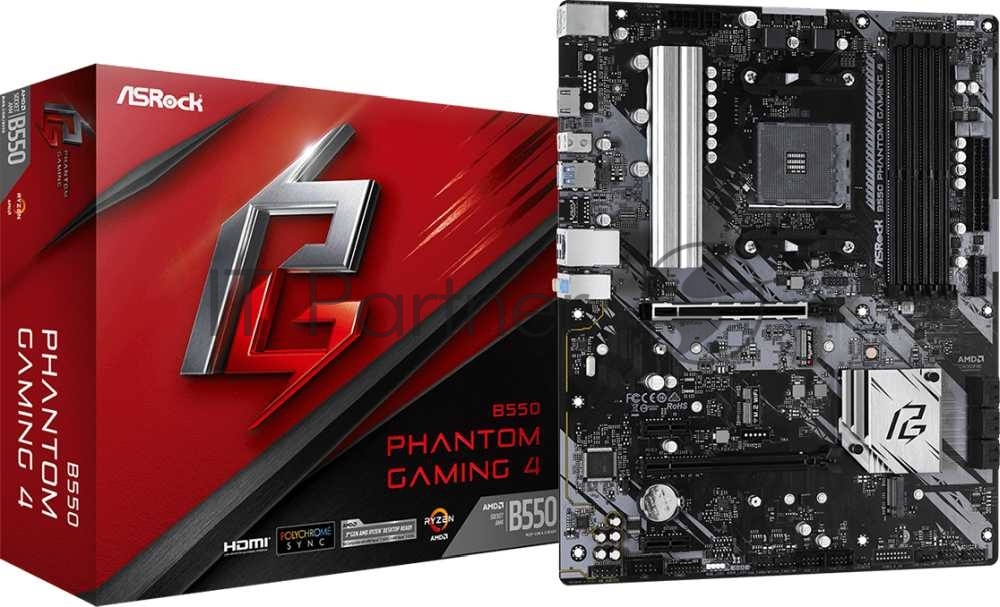 Материнская плата ASRock B550 Phantom Gaming 4, AM4, AMD B550, 4xDDR4, 6xSATA, 2xM.2, 1xPCIe 4.0 x16, HDMI, 1x1Gb LAN, 3x3.5 мм, 7.1, ATX