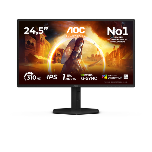 Монитор 24.5" AOC 25G4SXU Fast IPS 1920x1080, 310 Гц, 1 мс, 16:9, 400 кд/м², 2xHDMI 2.0, DP 1.4, 3.5 Jack, USB Hub (4x USB 3.2 Gen1), DisplayHDR 400, G-Sync Compatible, черный