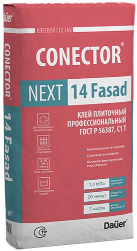 Клей плиточный CONECTOR ® NEXT 14 Fasad, Профессиональный, 25 кг