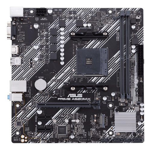Материнская плата Asus - PRIME A520M-K, mATX, AMD A520, 1xAM4, 2xDDR4 до 64ГБ, 1x1GbE, audio, M.2, VGA, HDMI, 1xPS/2, 4xSATA, 2xUSB2.0, 4xUSB3.2, PRIME A520M-K