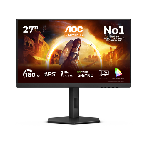 Монитор 27" AOC 27G4X Black  (1920x1080, IPS, 180Hz, 80M:1, 300cd, 4ms, 2*HDMI, DP, Speakers, FreeSync, Low Blue Light, Flicker Free, H. Adj, pivot, VESA, 3Y)