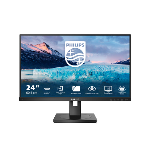 МОНИТОР 23.8" PHILIPS 243S1/00 Black с поворотом экрана (IPS, 1920x1080, 75Hz, 4 ms, 178°/178°, 250 cd/m, 50M:1, +HDMI 1.4, +DisplayPort 1.2, +4xUSB 3.2, +USB-Type C 3.2, +RJ45, +MM)