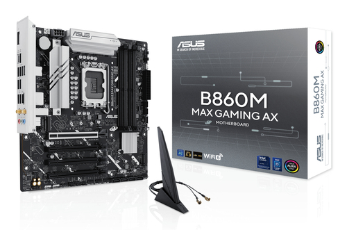 Материнская плата ASUS B860M MAX GAMING AX, LGA1851, B860, 4*DDR5, 4*SATA, 3*M.2, 4*USB 3.2, 4*USB 2.0, Type-C, 2*PCIx16, DP, mATX, 90MB1JZ0-M0EAY0
