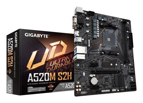 Материнская плата Gigabyte A520M S2H, Socket AM4, AMD A520, 2xDDR4-3200, D-SUB+DVI-D+HDMI, 1xPCI-Ex16, 2xPCI-Ex1, 4xSATA3(RAID 0/1/10), 1xM.2, 8 Ch Audio, GLan, (2+4)xUSB2.0, (4+2)xUSB3.2, 1xPS/2, mATX, RTL {10} (809720)