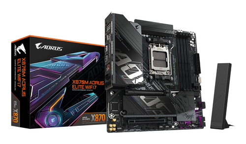 Материнская плата Gigabyte X870M AORUS ELITE WIFI7, AM5, AMD X870, 4xDDR5, 4xSATA, 4xM.2, 1xPCIe 5.0 x16, 1xPCIe 4.0 x4, 1xPCIe 3.0 x2, 1xHDMI, 2xUSB Type-C, 1x2.5Gb LAN, Wi-Fi 7, Bluetooth 5.4, 2xUSB-C USB4, 2xUSB-A 10Gbps, 4xUSB-A 5Gbps, 4xUSB-A 2.0, S/PDIF, 2x3.5 мм, 7.1, mATX