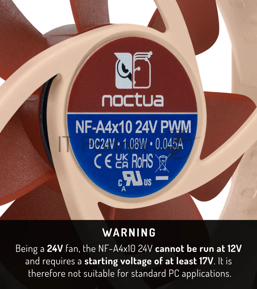 Вентилятор корпусной Noctua NF-A4x10 24V PWM, 40 мм, 5000 об/мин, 17.9 дБ, 4-pin PWM, без подсветки