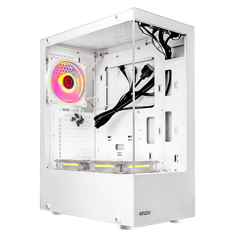 Корпус Ginzzu CL310, ATX, Midi-Tower, без БП, стекло, белый