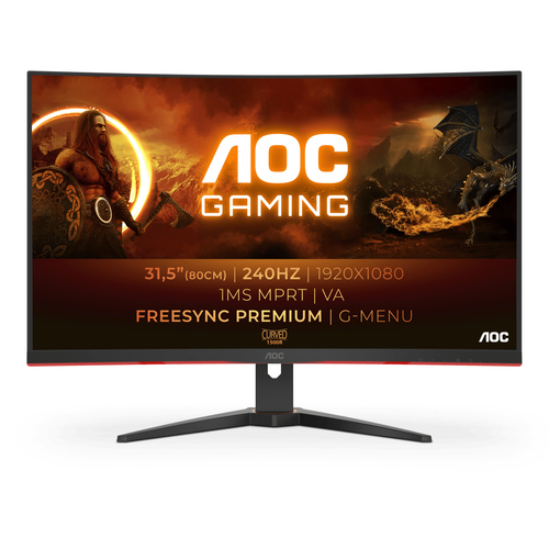 МОНИТОР 32" AOC C32G2ZE Black-Red (VA, изогнутый, 1920x1080, 240Hz, 1 ms, 178°/178°, 300 cd/m, 80M:1, +2xHDMI 2.0, +DisplayPort 1.2, FreeSync) (C32G2ZE)