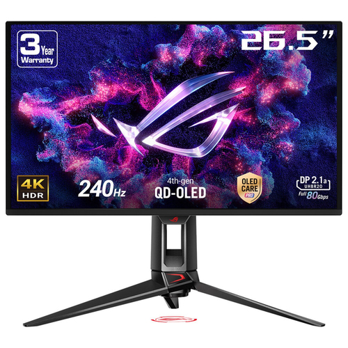 Монитор 26.5" ASUS ROG Swift PG27UCDM QD-OLED 3840x2160, 240 Гц, 0.3 мс (GtG), 16:9, 1000 кд/м², HDMI 2.1, DP 2.1, USB-C, USB Hub (3x USB), 3.5 Jack, HDR10, FreeSync Premium Pro, G-Sync Compatible, VESA 100x100, черный