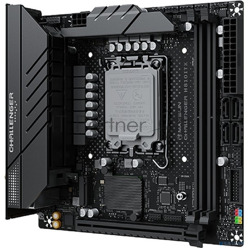 Материнская плата MAXSUN Challenger H810ITX WIFI, LGA 1851, Intel H810, 2xDDR5, 4xSATA, 2xM.2, 1xPCIe 5.0 x16, HDMI, 2xDisplayPort, 1x1Gb LAN, Wi-Fi 6, Bluetooth, 3x3.5 мм, 5.1, Mini-ITX