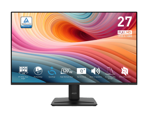 Мониторы MSI PRO MP275 E2 27" 16:9 FHD(1920x1080), IPS Flat, 1ms(MPRT), 1500:1, 100M:1, 300nits, 178/178, HDMI 2.0, DP 1.2a, VGA, Speaker, Tilt, 120HZ, Black, 1y war-ty