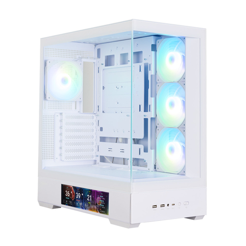 Компьютерный корпус ZALMAN P40 DS, ATX, белый, WINDOW, 9.1-inch LCD screen, 2xCombo(2.5” or 3.5”), 1x2.5”, 1xUSB TYPE-C, 2xUSB 3.0, SIDE 3x120мм ARGb, REAR 1x120мм ARGb