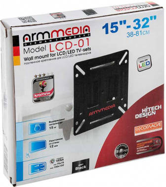 ARM MEDIA Кронштейн для телевизора LCD-01 черный 15"-32" макс.15кг настенный фиксированный