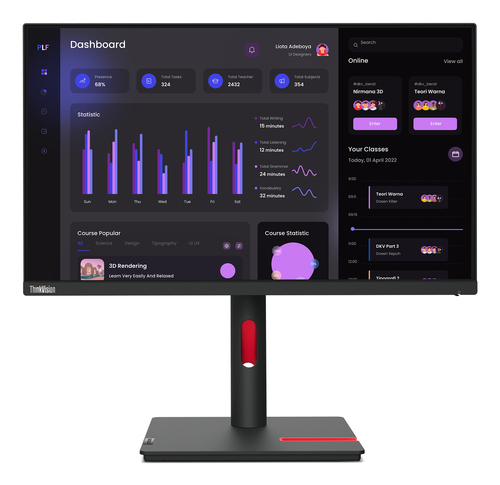 Монитор 23.8" Lenovo ThinkVision T24i-30 черный (IPS, 1920x1080, 250 cd/m?, 4 ms, 60 Гц, 178°/178°, HDMI, DisplayPort, VGA, USB, регулировка высоты, Pivot) 63CFMATXUK