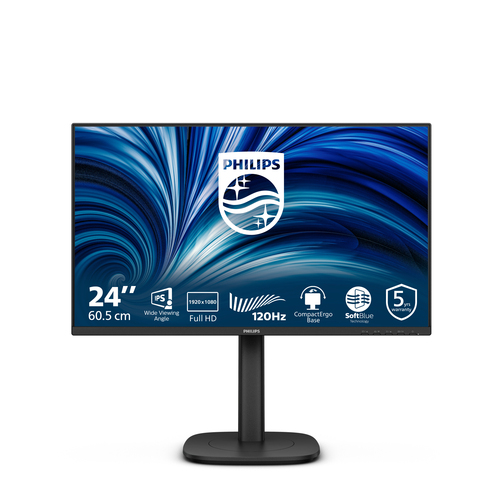 Монитор 23,8" Philips 24B2N3200J 1920x1080 WLED, 16:9 IPS 300cd, 1500:1, 50M:1, 4ms, 178°/178°, VGA, HDMI, DP, USB hub: 3*USB3.2, 120Hz, Speakers, Tilt, Height, Swivel, Pivot, Internal, VESA, Black, 3y
