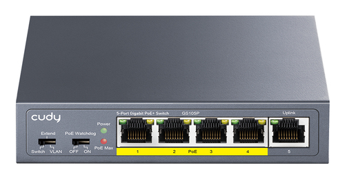 Коммутатор 5-портовый Cudy GS105P, 5-Port Gigabit PoE+ Switch 36W, PoE