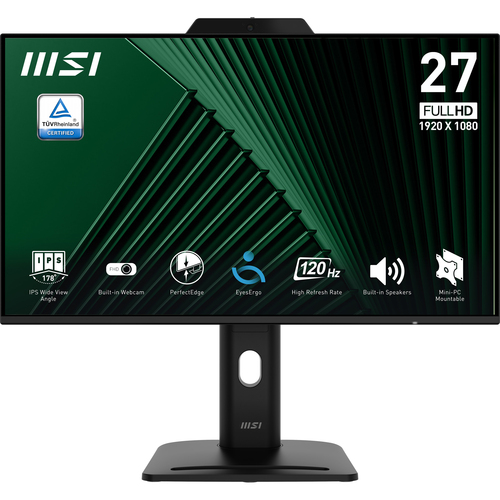 Монитор MSI - PRO MP272PMG, 27", 16:9, IPS, 1 мс, 300cd/m², 1500:1, 1920x1080 (Full HD), 120 Гц, VGA, 1x HDMI, 1x DP, USB-hub, HAS, HAS, Pivot, speakers, web-cam, цвет чёрный, 9S6-3PD99T-004