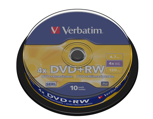 Verbatim Диски DVD+RW, 4.7Gb 4х, 10шт, Cake Box (43488)