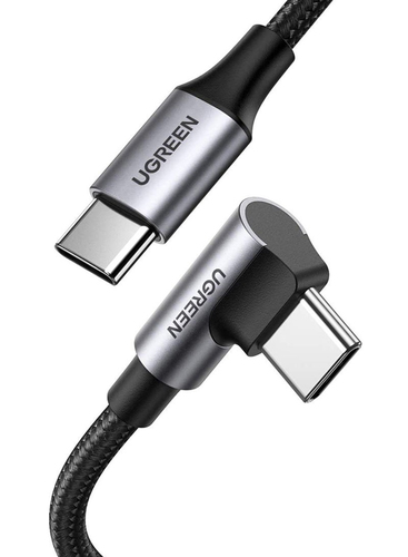 Кабель UGREEN US334 (70645) USB-C 2.0 Male To Angled 90° USB-C 2.0 Male 5A Data Cable. Длина: 2 м. Цвет: черный