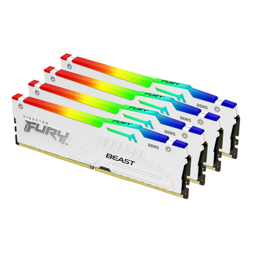 Оперативная память Kingston Fury Beast, DDR5, 128Gb (4x32 Gb), 5200 MHz, CL40, радиатор, RGb, белый