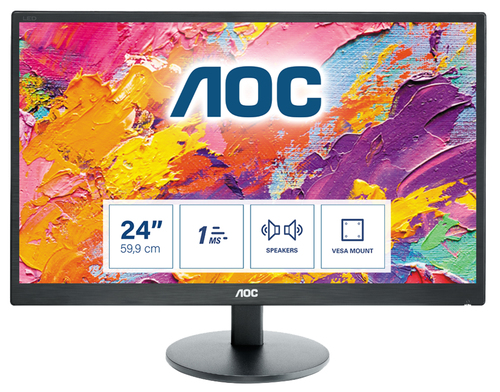 Монитор 23.6" AOC E2470SWH Black (LED, LCD, Wide, 1920x1080, 1 ms, 170°/160°, 250 cd/m, 100M:1, +DVI, +HDMI, +MM)