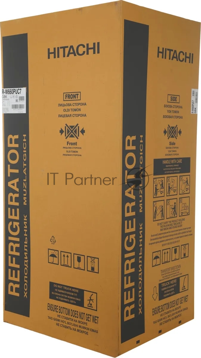 Холодильник Hitachi R-W660PUC7 GBK черный двухкамерный 396/144л морозилка сверху, No Frost, Side by Side