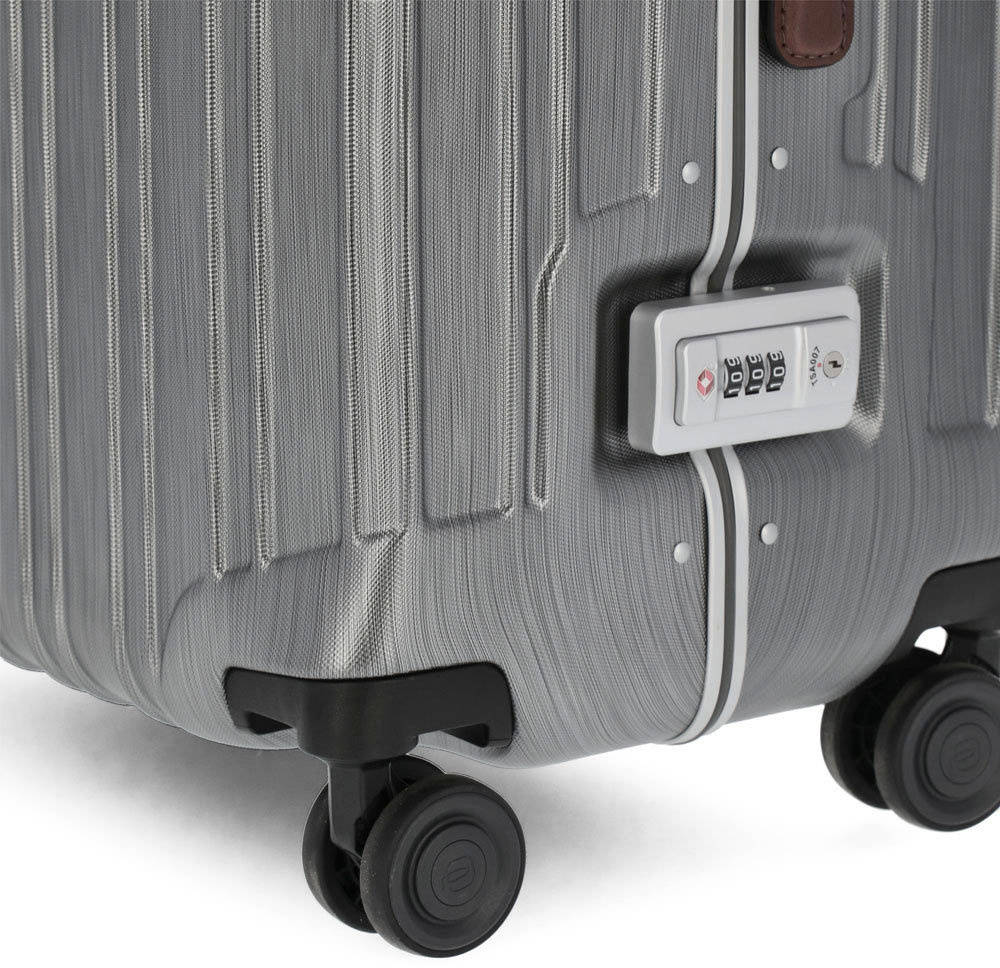 PIQUADRO Чемодан PQ LM  51x75x28см 89л. 5.59кг. поликарбонат/натур.кожа темно-серый
