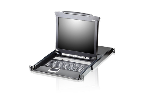 Переключатель KVM ATEN LCD 17" => 8 cpu PS2/USB+VGA, с KVM-шнурами PS2 1х1.8м.;USB 1x1.8м., 1280x1024, 1U 19", исп.спец.шнуры (CL5708M-AT-RG)