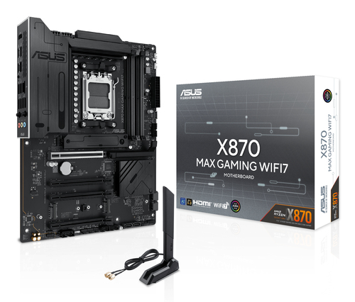 Материнская плата ASUS X870 MAX GAMING WIFI7, AM5, AMD X870, 4xDDR5, 4xSATA, 3xM.2, 1xPCIe 5.0 x16, 2xPCIe 4.0 x16, 1xPCIe x1, HDMI, 1x2.5Gb LAN, USB Type-C, 3x3.5 мм, 7.1, ATX