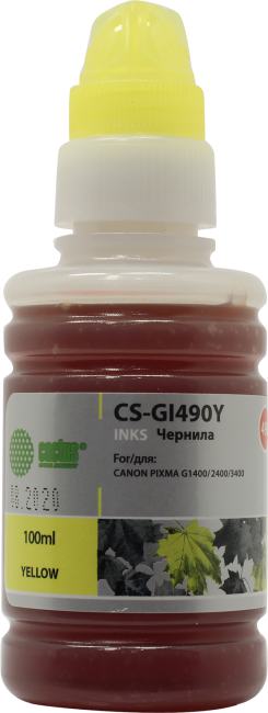 Чернила Cactus CS-GI490Y-100 Yellow для  Canon  Pixma  G1400/G2400/G3400 (100мл)