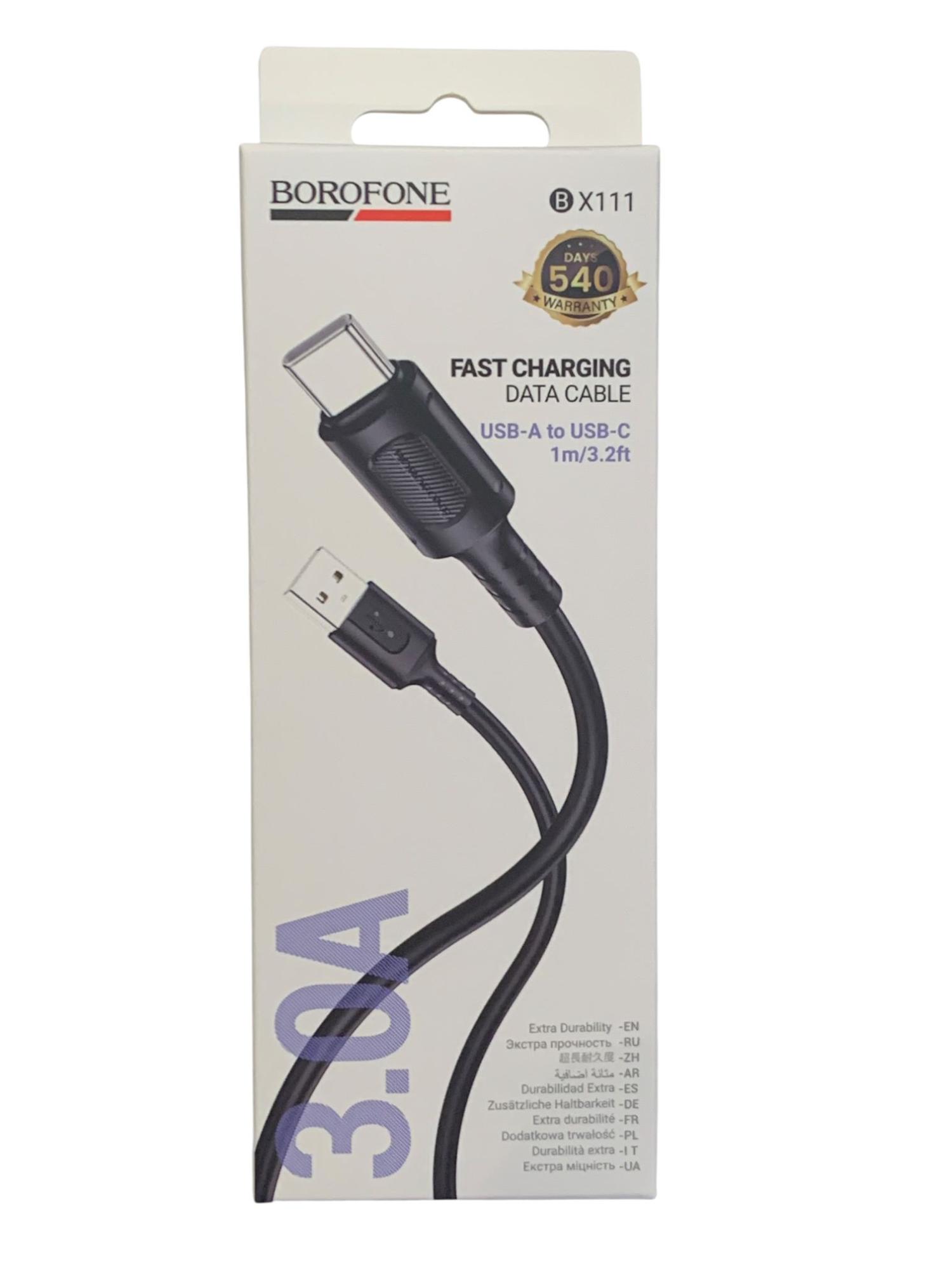 Кабель Borofone USB - Type-C BX111 ,чёрный  круглый 3А 1 метр