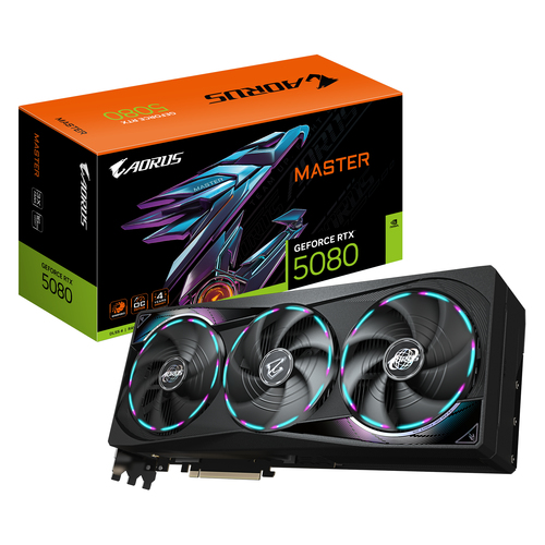 Видеокарта Gigabyte NVIDIA - GeForce RTX 5080 Aorus Master, PCI-E 5.0, GDDR7 16GB 256bit, 1x HDMI, 3x DP, max 7680 x 4320 (8K), 360мм, Full Height, GV-N5080AORUS M-16GD