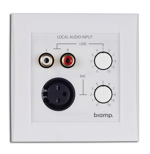 Настенная панель управления Biamp [ALINP] (APART) для PREZONE1, ZONE4, SDQ5PIR. Вх.: Line- 2RCA (регулируемый), Mic- XLR (регулируемый, фантомное питание). Сигналы 2RCA - складываются в моносумму, смешиваются с сигналом микрофона и отдаются в одну линию.
